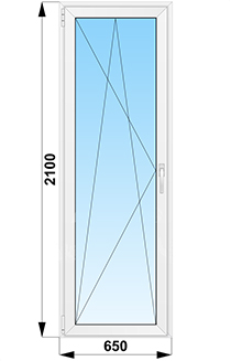 Балконная  дверь поворотно-откдная стеклянная  с импостом 650x2100